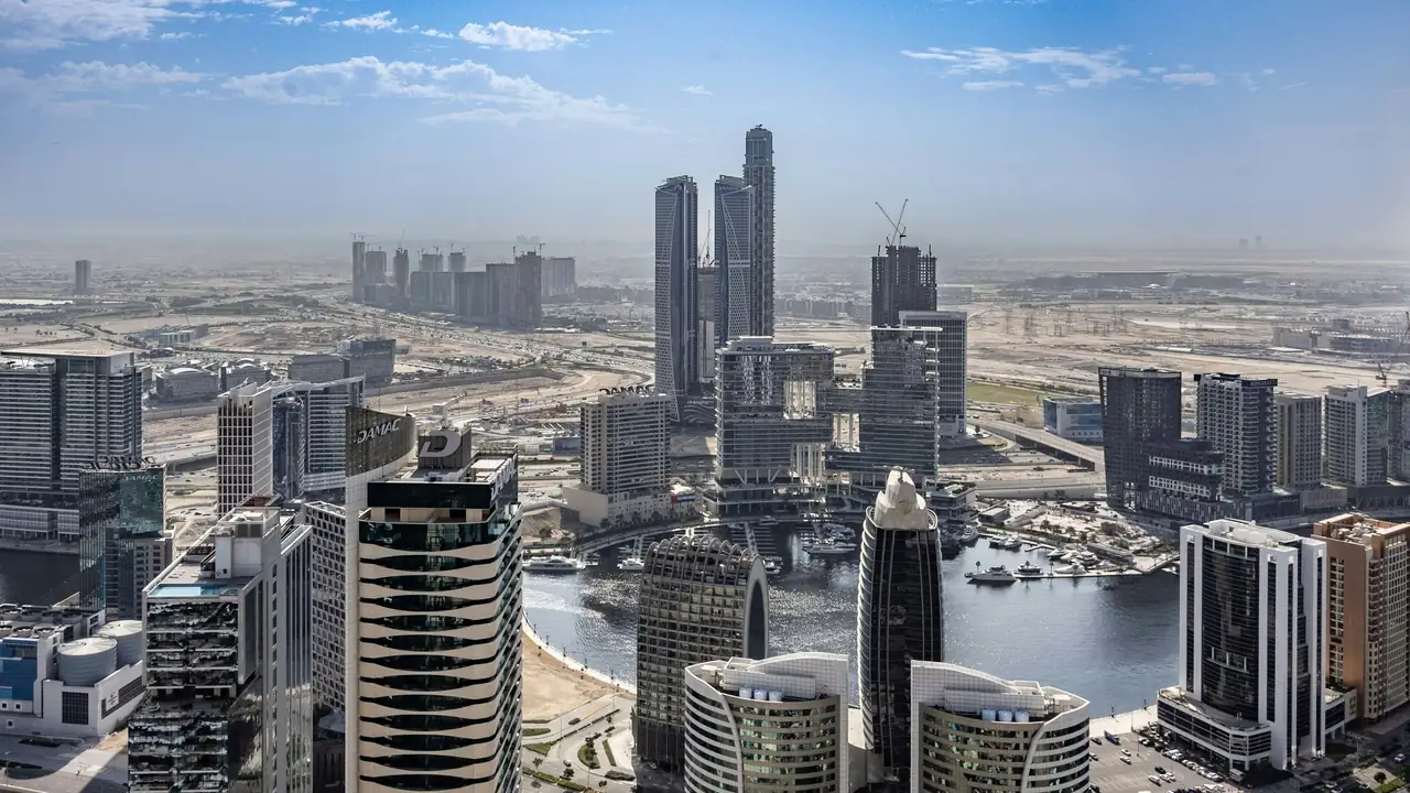 Business Bay towers and the canal seen from above