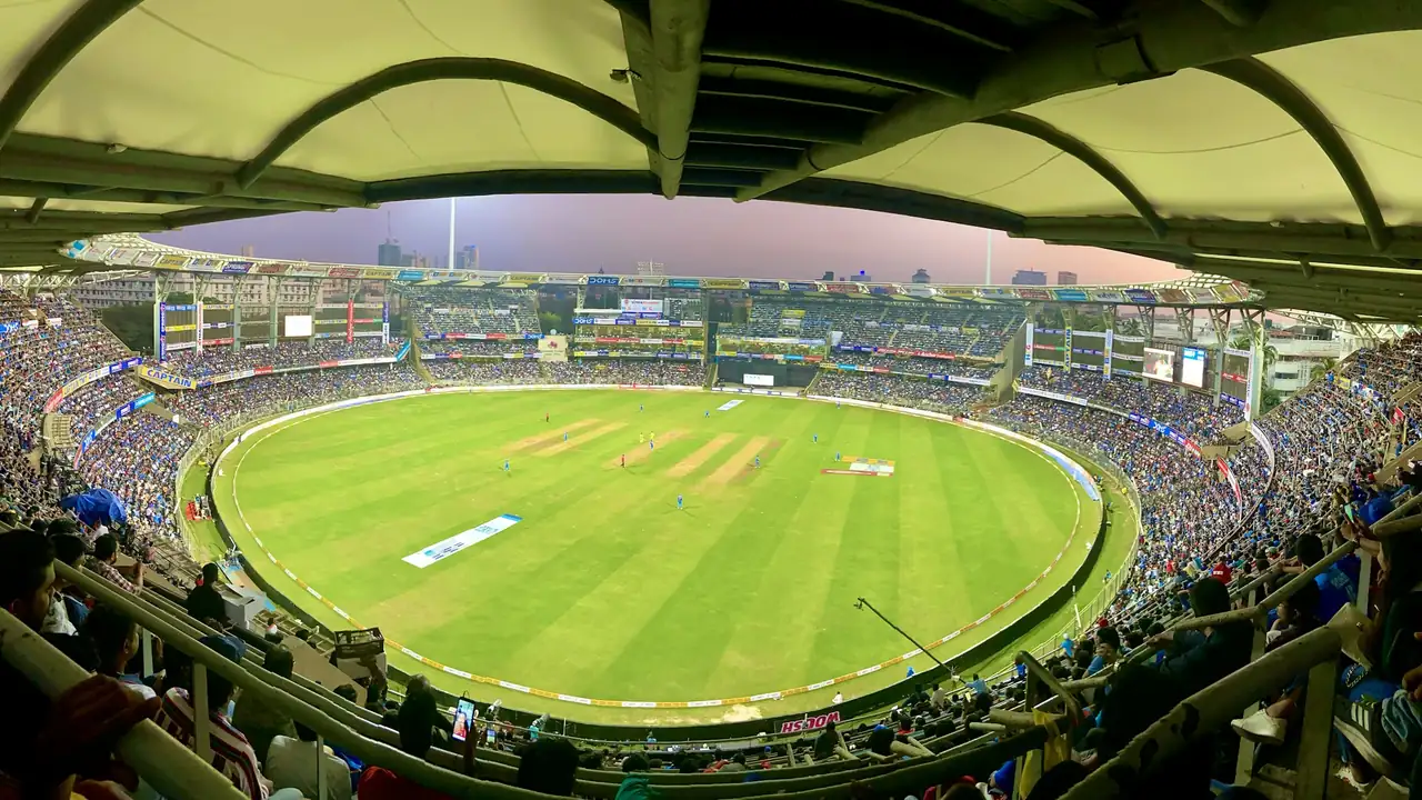 Stands and pitch of a stadium during a match