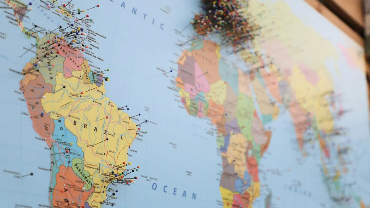 World map with pins