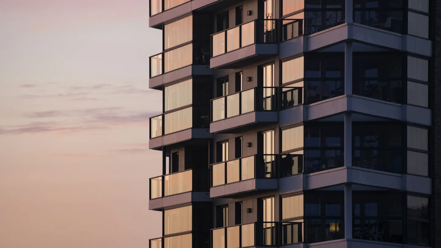 Apartment building with glass balconies